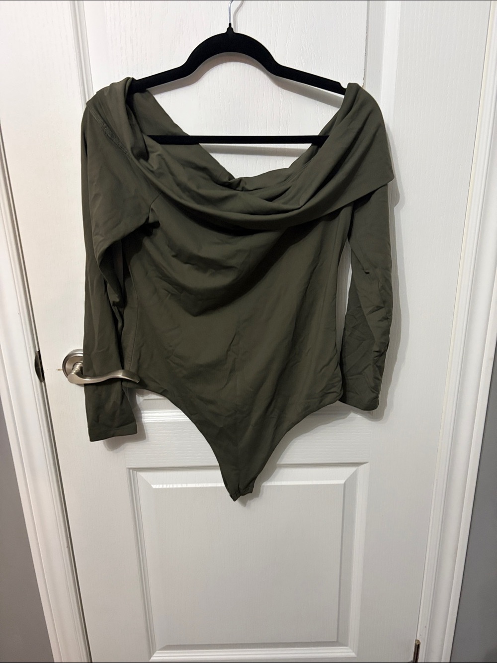 Aritzia Contour Olive Off-Shoulder Drape Bodysuit